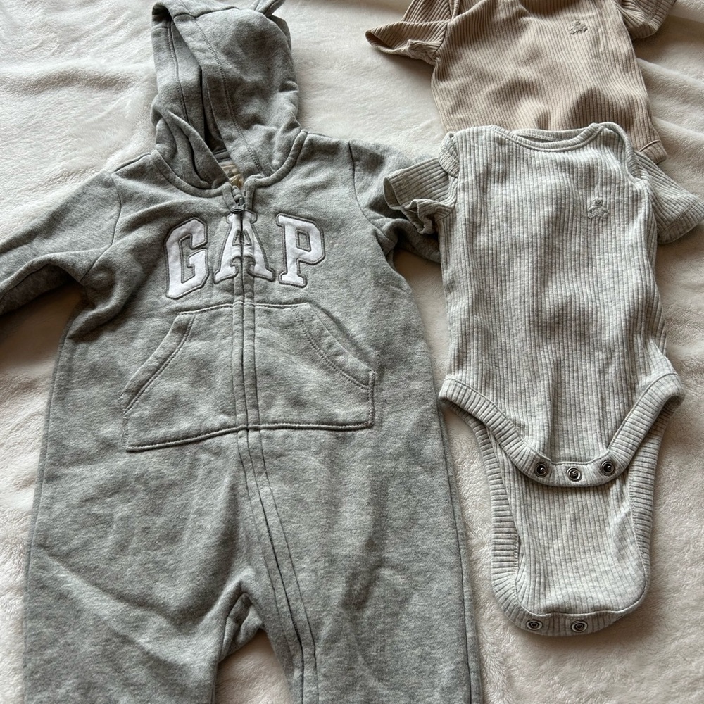 GAP Gray Baby Hoodie and Bodysuits Set